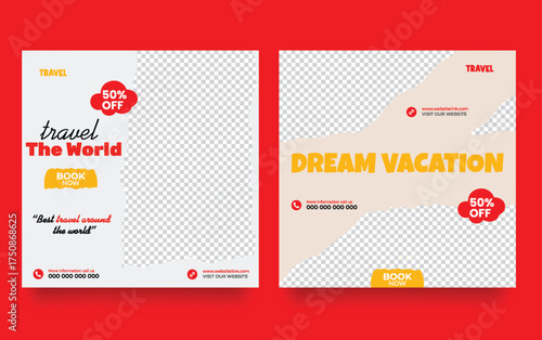 Travel and Tourism Business Marketing Banner. Holidays Tours and Travels Advertising Social Media Posts. Explore the World ads Template Square poster flyer bundle design.                              
