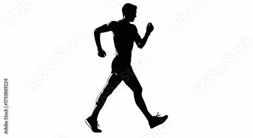 Dynamic silhouette of determined athlete racewalking with purpose and speed