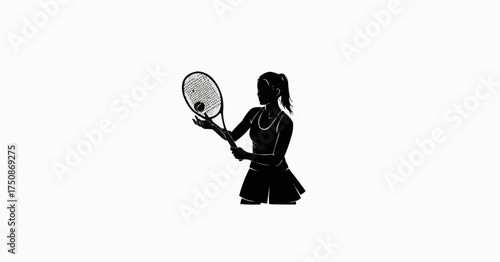 Dynamic silhouette of female tennis player serving the ball with power style