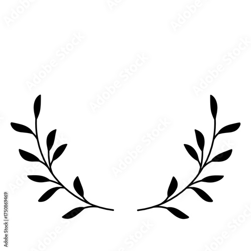 Minimal botanical half wreath – Modern botanical frame shaped in an arch of leaves, great for eco-themed flyers, luxury branding, and greeting designs.