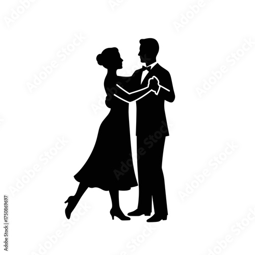 Silhouette couple dancing in formal attire icon for celebration