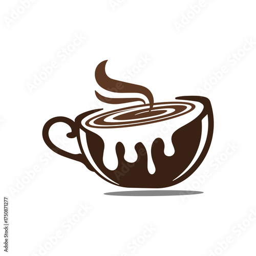 Coffee Bean cup Vector art of a stylized illustration of a steaming cup of coffee with a swirl pattern and dripping cream, isolated on a