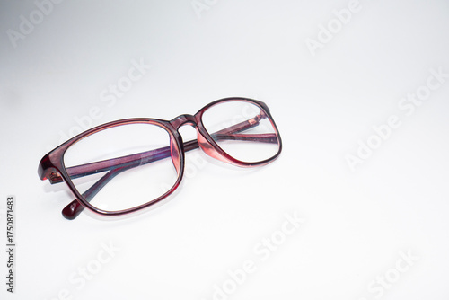 red glasses with white background