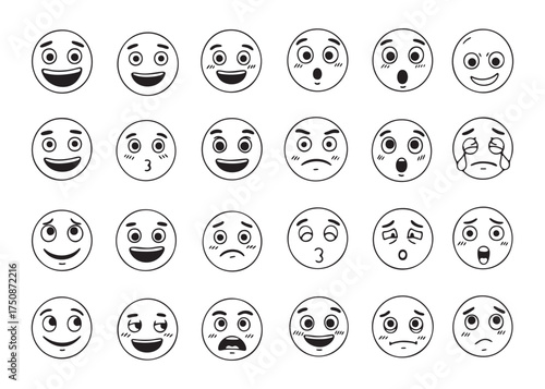 Set of hand drawn emoji icons with different expressions vector