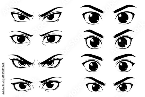 Set of expressive cartoon eyes various emotions in vector format for animation and character design
