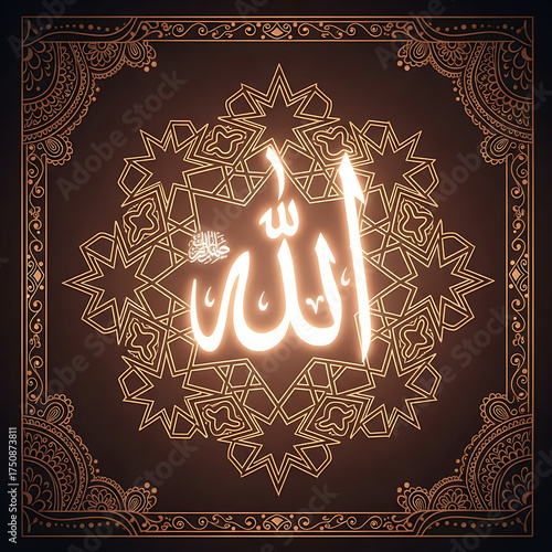 Elegant islamic design with allah name in arabic calligraphy and star pattern