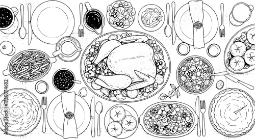 Thanksgiving dinner. Food vector realistic illustrations.