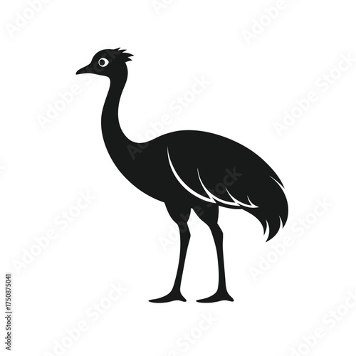 Minimalist Silhouette of Emu – Black and White Illustration of Australian Flightless Bird in Upright Posture