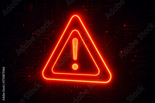Cybersecurity danger sign exclamation glowing symbol in cyberspace warning about malware and online risks