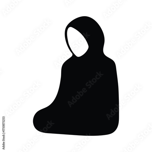 Silhouette of a Muslim woman praying in a hijab, a simple black vector icon design