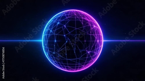 Neon Data Flow Globe - 4K Cyber Network Pulse for Sci-Fi Visuals & Tech Art