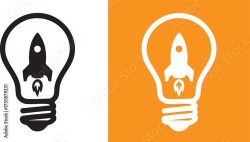 Black and White Icon of a Light Bulb with Filament