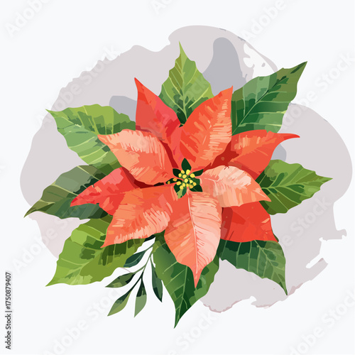 Ein stimmungsvolles Aquarell-Wallpaper mit roten Weihnachtssternen (Poinsettien)