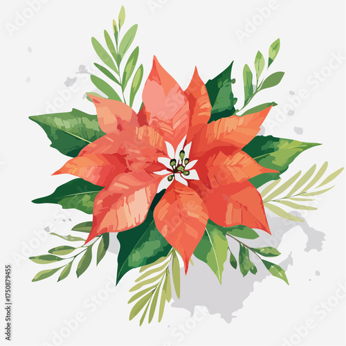 Ein stimmungsvolles Aquarell-Wallpaper mit roten Weihnachtssternen (Poinsettien)
