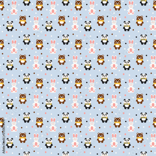 Kawaii bear panda and bunny seamless pattern for toddlers clothing and soft backgrounds