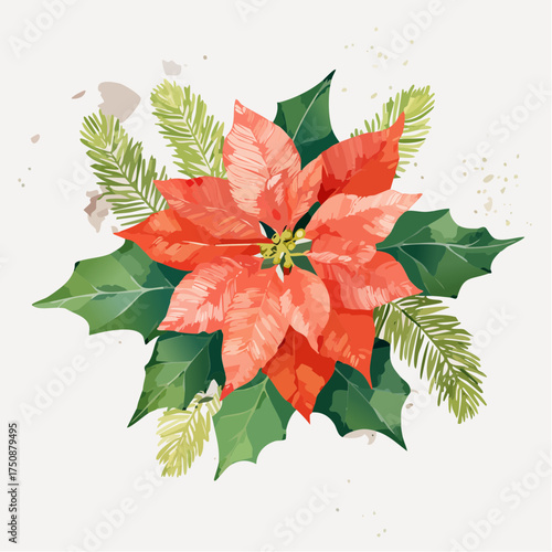 Ein stimmungsvolles Aquarell-Wallpaper mit roten Weihnachtssternen (Poinsettien)