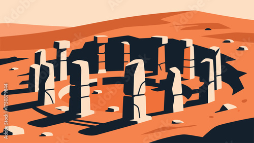 Mysterious Stone Circle in a Barren Desert Landscape