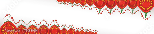 Wide Tomatoes frame for kitchen projects. Border of fresh tomatoes halves. Food theme