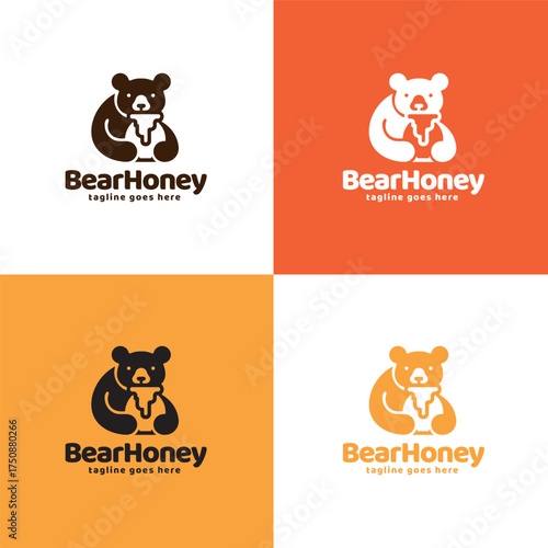 BearHoney Logo is vector based and it is fully editable and scalable without losing resolution, bear with hney pot, kids bear, cartoon bear logo