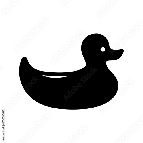 Simple black silhouette of a rubber duck bath toy for children's playtime and bathtime fun