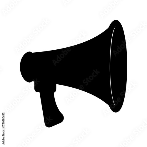 Bold black silhouette of a megaphone announcing important news and ideas symbolizing communication and public address