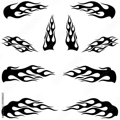 Dynamic tribal flame design elements for powerful automotive or branding visuals, striking graphic