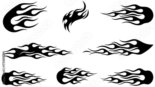Dynamic fire flame elements for automotive and motorsport designs, blazing speed and power