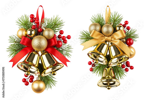 Christmas Bell Decorations with Red and Gold Ornaments
