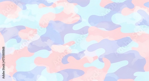 Soft pastel camouflage pattern featuring shades of pink, blue, and lavender, suitable for design use