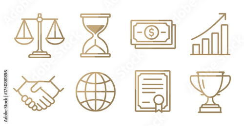 Architectural and engineering icons with buildings and tools on gray background.