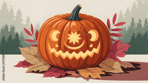 halloween pumpkin with leaves