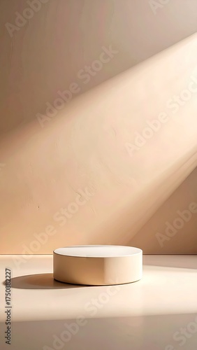 Beige Cylindrical Display Platform in Sunlit Room
