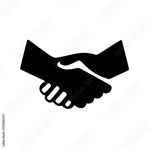 Black and white graphic icon of a handshake symbolizing business and agreements