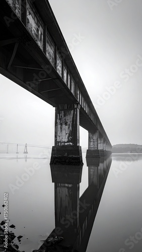 Black And White Bridge Reflection in Calm Water