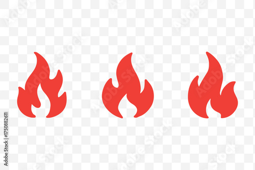 Fire flames icon set. Burning hot vector silhouettes on transparent background