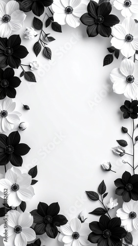 Black And White Floral Frame On Distressed Background