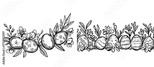 Easter eggs adorned with floral patterns are displayed in silhouette, making them perfect for various festive designs and crafts