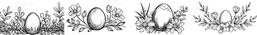 The design features an elegant black and white floral silhouette with flowers and leaves arranged in a decorative pattern