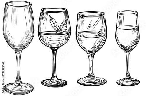 A wine glass is depicted in a black and white silhouette illustration, ideal for design and decorative purposes