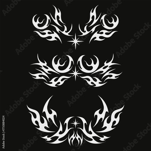 Abstract neo tribal element. Set of neo tribal shape. Aesthetic y2k cyber gothic style. Vector illustration.