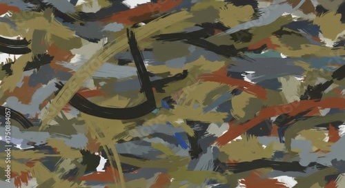 Abstract painting with bold brush strokes in earthy tones, creating a dynamic textured background