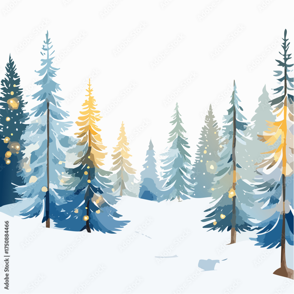 Obraz premium Sanfte Aquarell-Tannenbäume, die leicht mit Schnee bedeckt sind