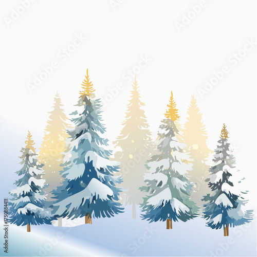 Sanfte Aquarell-Tannenbäume, die leicht mit Schnee bedeckt sind