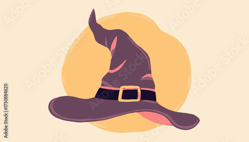 A witch's hat for Halloween with a purple color and decorative elements