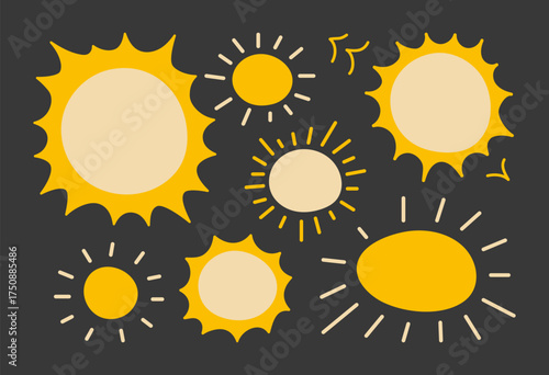 Hand drawn sun shapes funny vector illustration