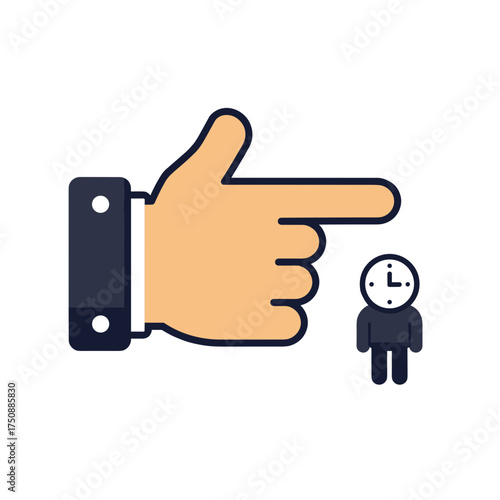 Pointing hand cartoon with clock mascot