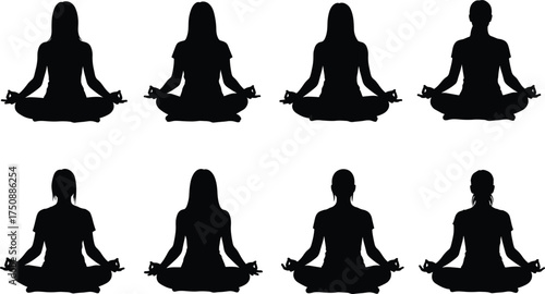 Meditation silhouettes, yoga poses, mindfulness practice, spiritual wellness, peaceful posture, calm energy, inner balance, serene lifestyle, zen focus, mental clarity