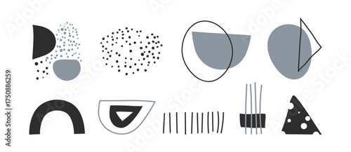 Abstract whimsical hand drawn shapes, dots and lines, vector illustration