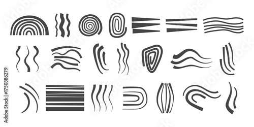 Abstract hand drawn design elements vector set, lines and stripes pattern illustrations