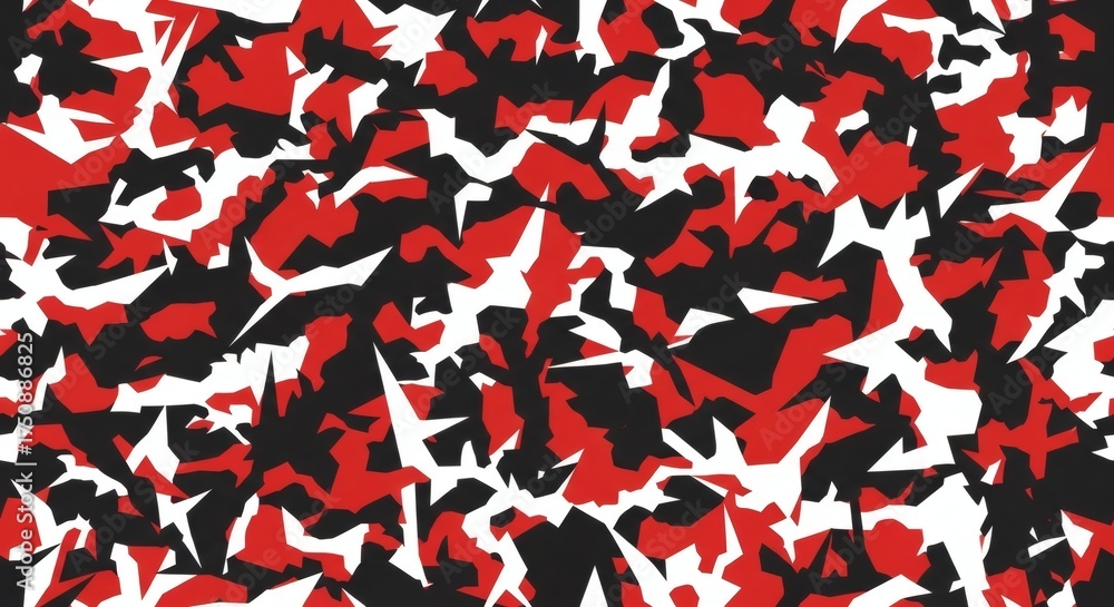 Obraz premium Abstract pattern of red, black, and white shapes creating a dynamic visual texture for backgrounds